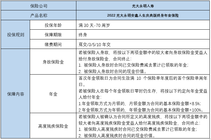 2022光大永明安鑫人生庆典版终身年金保险条款是什么?有什么优点?